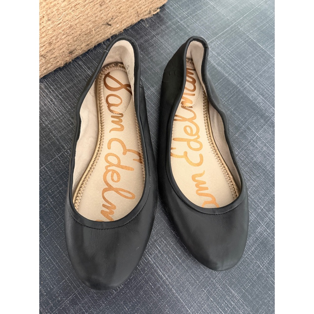 Sam Edelman Felicia Ballet Flats Black Leather Women 7.5M Round Toe Classic